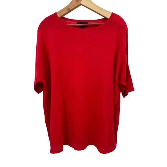Investments Red CottonBlend Crew Neck Dolman Short Sleeve Relaxed Sweater Top L - Picture 1 of 6